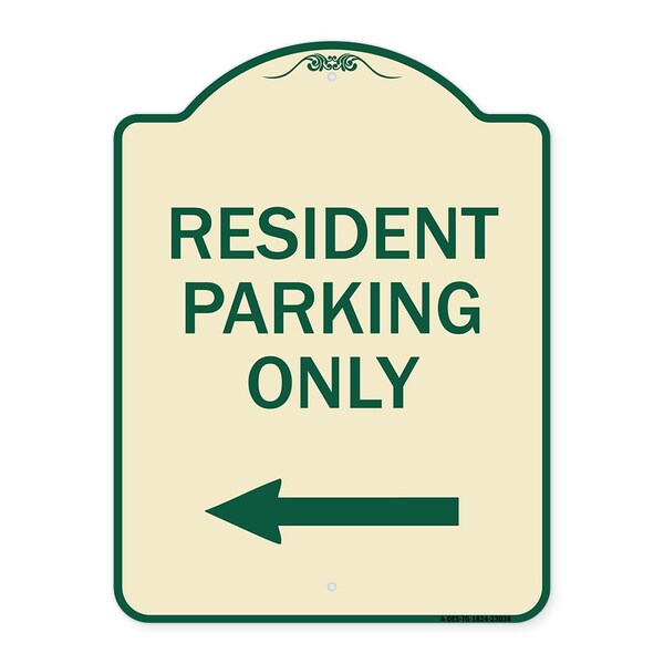 Reserved Parking Resident Parking W/ Left Arrow Heavy-Gauge Aluminum Sign, 24" x 18", TG-1824-23038
